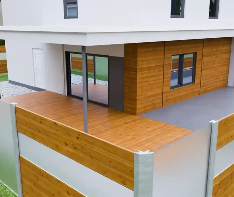 Animationsvideo Aufbau Terrasse, Sichtblende und Fassade