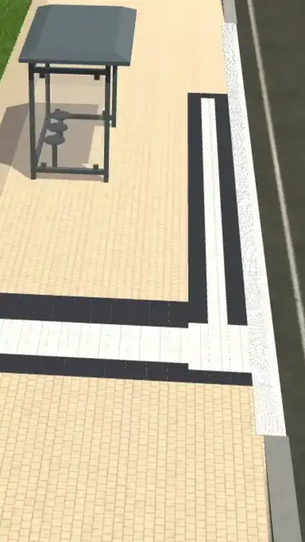 Barrierefreie Bushaltestelle mit überdachter Sitzgelegenheit und kontrastreichem Leitstreifen bietet eine sichere Führung für Menschen mit Beeinträchtigung