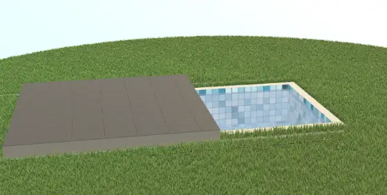 3D-Konfigurator: Pooldeck als Schiebeabdeckung neben einem gefliesten Pool